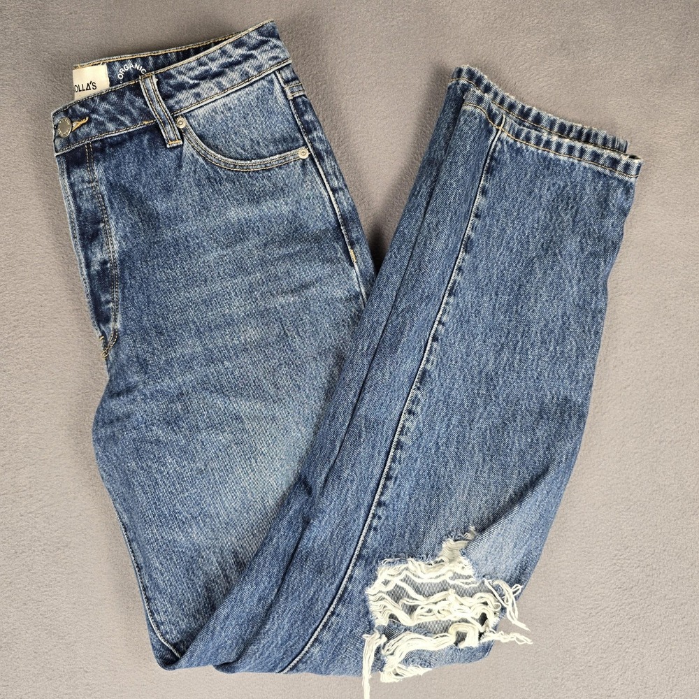 Rolla's Jeans Womens 28 High Rise Straight Distressed Button Fly Organic Cotton